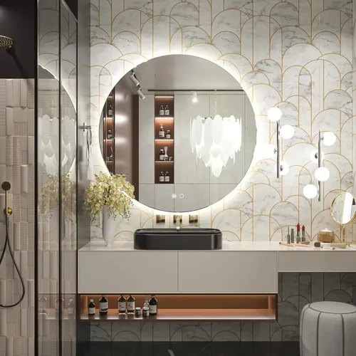 Espejo Led Baño Redondo Grande Luz 3 Colores Antivaho Platea