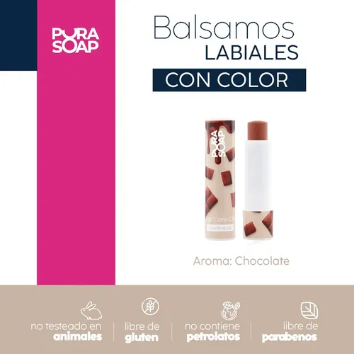 Balsamo labial Hidratante color Nude Chocolate Pura Soap