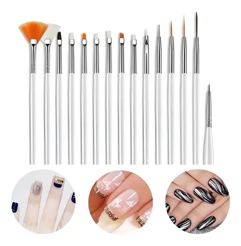 Kit Decoracion Uñas De 15 Pinceles Para Nail Art Esculpidas!
