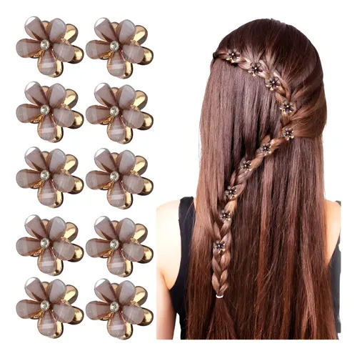 D 10 Mini Broches Pinza Flor Perlas Peinado Elegante Y Café