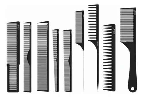 Set De 9 Peines De Cabello Para Barberos De Carbón Level 3 Color Negro