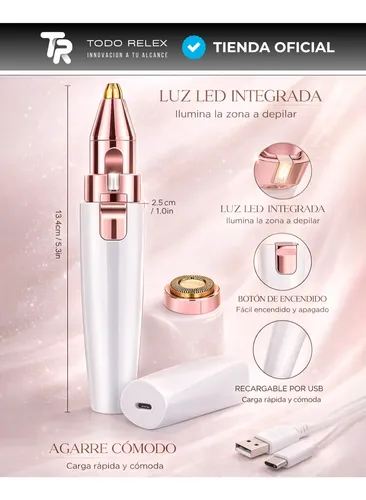 Depilador Facial Vello Corporal Luz Recargable 2 En 1 Mujer