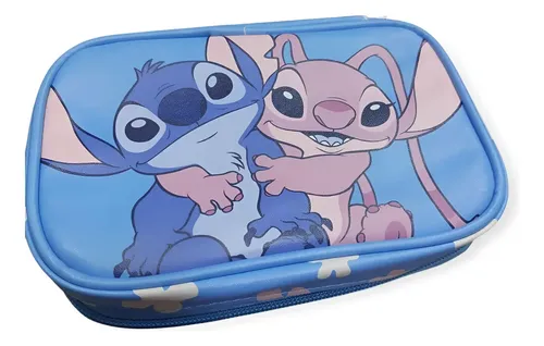 Porta Cosméticos + Brochas Stitch Y Angel Clandy Dls 7354 Color Azul