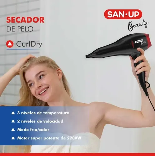 Secador San-Up CurlDry 2200W Negro con Difusor y Concentrador