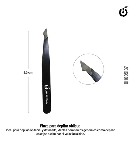 Pinza Depilar Ceja Oblicua Cherimoya Negra Acero Inoxidable