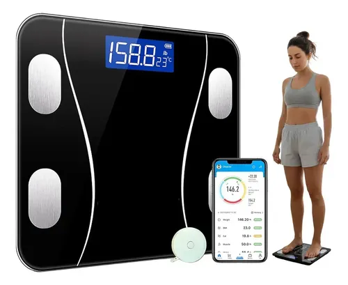 Balanza Digital Personal Inteligente Negra Vidrio 180kg Medidor Grasa Corporal Baño