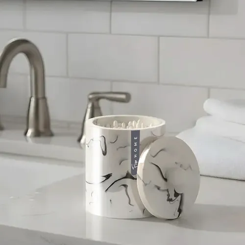 Algodonera de Resina para Baño con Efecto Mármol Blanco