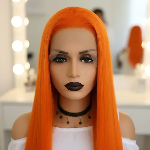 Peluca Lace Front Adiolacba Premium Símil Natural 70 Cm Tamaño De La Base Regulable Tono Naranja Glam