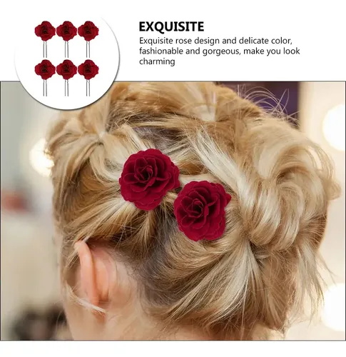 6 Piezas Horquillas De Rosa Roja Para Boda Y Novia