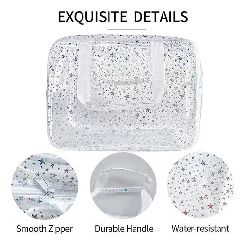 – Bolsa Maquillaje Transparente Impermeable Estrellas Cc