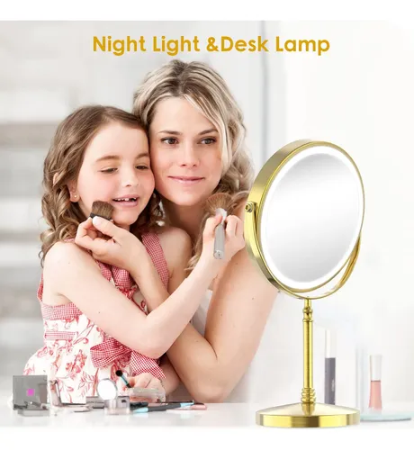Espejo De Maquillaje Con Luz Led 1x 10x Recargable Bronce