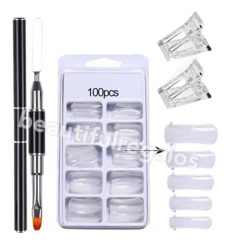 Kit X4 Cápsula Dual Broches Sujetadores Pincel Para Polygel