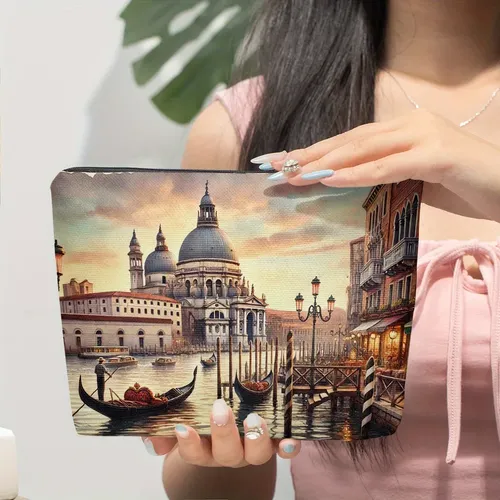Bolsa De Maquillaje Venice Water City Scenic De Lino Plegabl Bb371