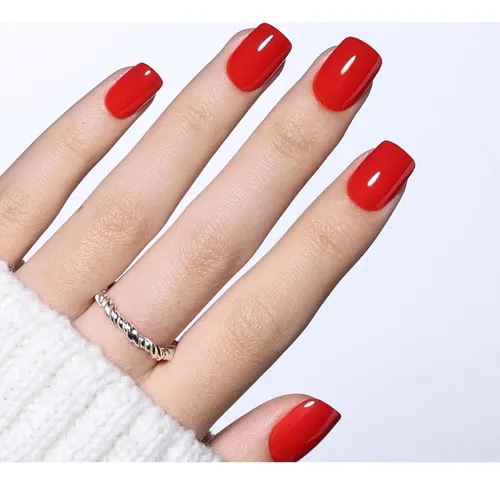 Uñas Postizas Rojas Cortas Cuadradas Herlight 30u +