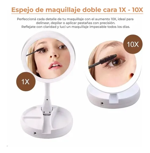 Espejo Maquillaje Led Doble Cara 1x 10x Luz Con Alajero