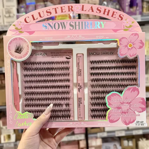 Kit Pestañas Postizas Cluster Snow Shirley Con Pegamento