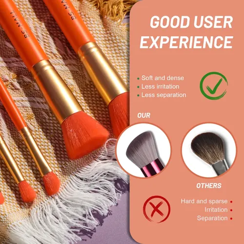 Set De Brochas Para Maquillaje Bs-mall 14 Unidades Naranja