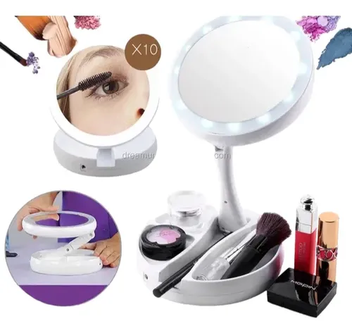 Espejo De Pie Luz Fría Led Maquillaje Aumento 10x Doble Faz