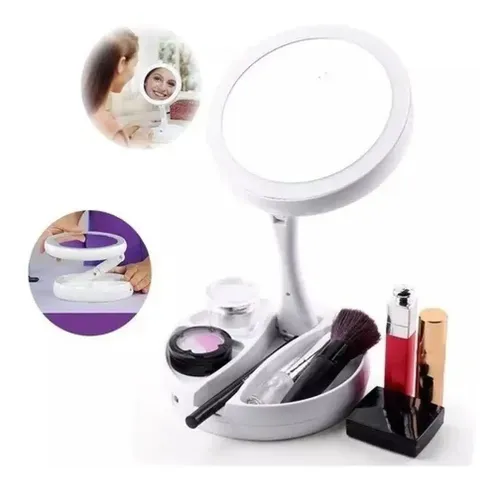 Espejo Doble Luz Led Plegable Maquillaje Usb/pilas- La Aldea