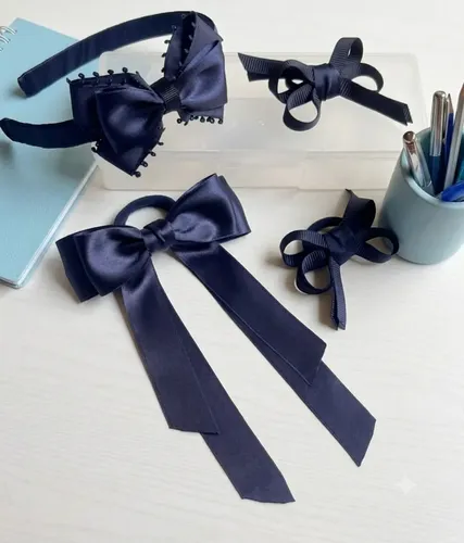 Kit Moños Escolares Colitas Azul Marino