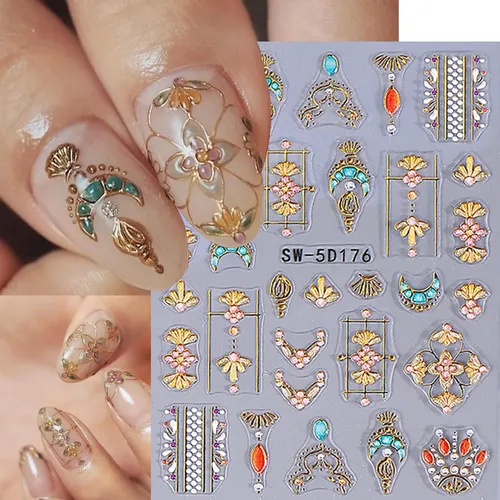 Stickers Para Uñas Stzpronail 9 Hojas 5d 3d Sol Luna Estrell