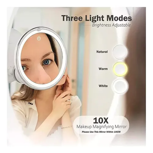 Espejo De Maquillaje Con Lupa Led De 10 Aumentos, Ventosa Flexible De 360°