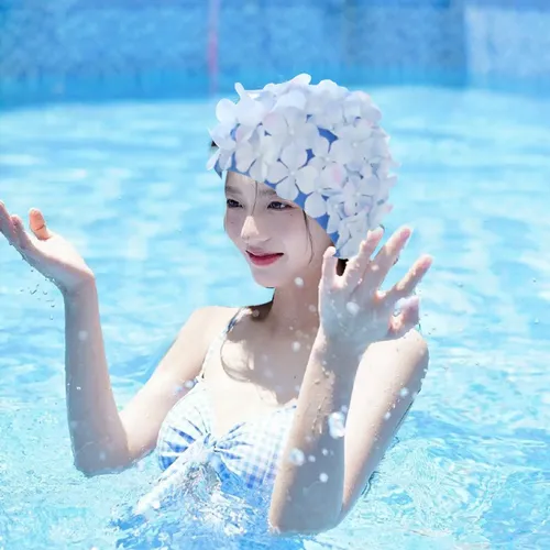 Gorro De Natación De Flores Suave Azul Z