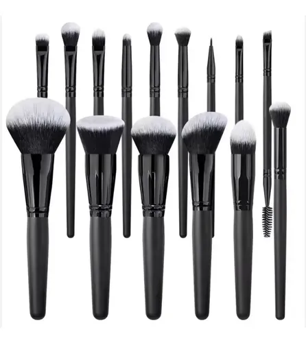 Set Brochas Maquillaje Profesional X15 Cruelty Free Negro