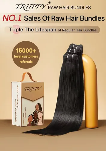 Hair Bundles Triippy, Pelo Camboyano 100% Crudo, Liso, 18 Cm