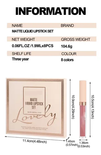 Set De 8 Lápices Labiales Líquidos Mate Mate Que No Se Decol
