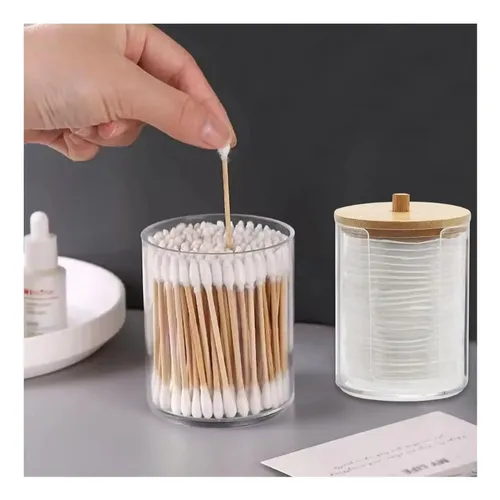 Organizador De Acrílico Con Tapa De Bambú Tipo Frasco