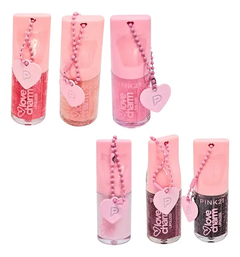 Set X6 Lip Gloss Pink 21 Love Charm Brillo Suave Aromatico