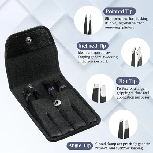 Juego De 12 Pinzas Para Cejas Lasnten Modelo 4 En 1 Negro