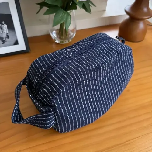 Bolsa De Maquillaje De Viaje A Rayas, Gran Capacidad Navy Bl Navy Blue With White Stripes Striped