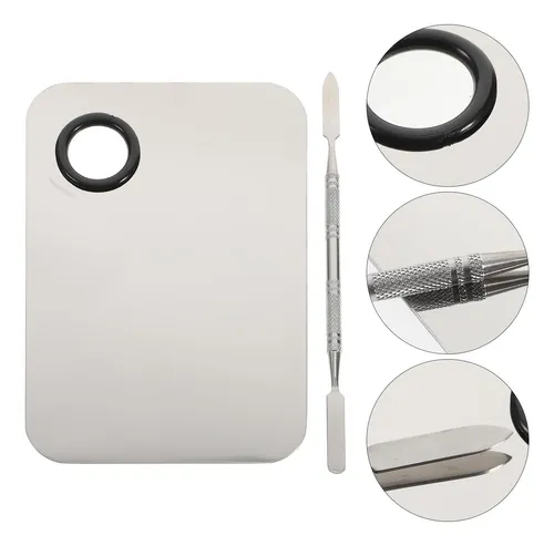 Paleta Mezcladora Maquillaje Esmalte Acero Inox Con Espatula