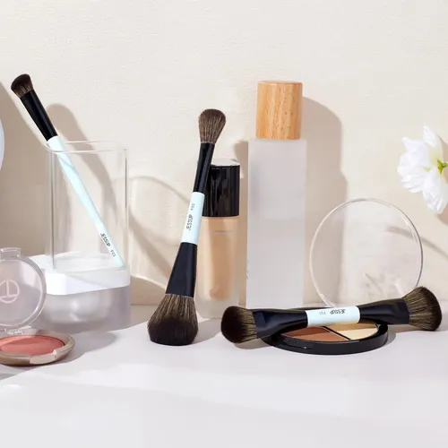 Set 3 Brochas Maquillaje Jessup Doble Punta Azul Cian