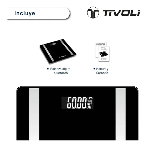 Balanza Digital Baño Tivoli Bluetooth Sensor Temperatura Color Negro