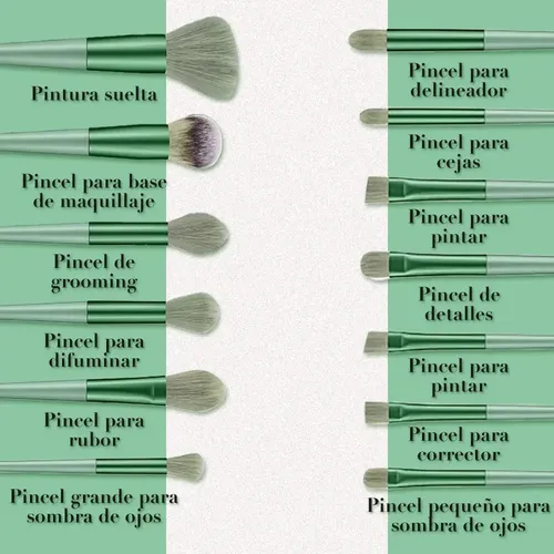 Set 13 Brochas Maquillaje Profesional Verde