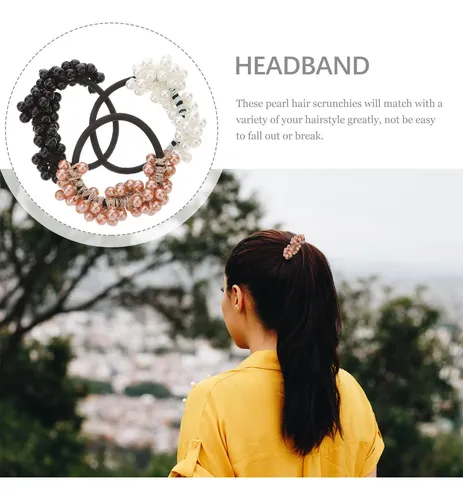 6 Accesorios De Pelo Perlas, Ligas Con Perlas Y Cuentas