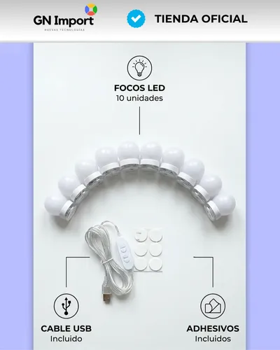 Luces Led Para Espejo Tocador Usb 10 Focos Regulables