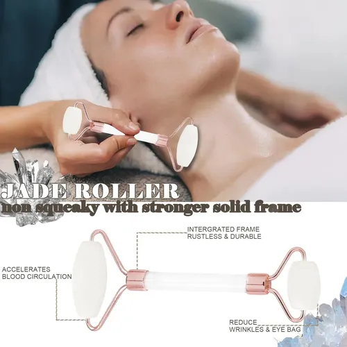 Set Rodillo Facial Y Gua Sha Werncy Piedra Opal Blanco