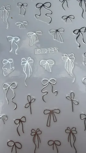 Stickers Para Uñas Cromados Destellos Moños Gemas 5d Y 6d Moños plateados JO-2735