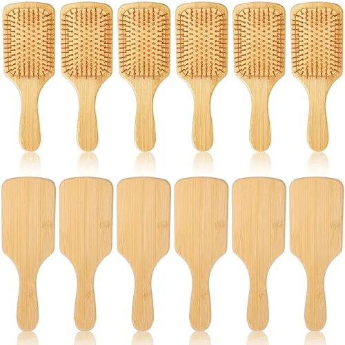 F. Set 6 Cepillos Pala Bambú Natural Masaje Antiestático