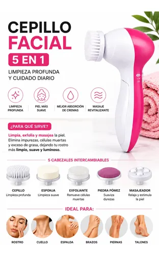 Cepillo Limpiador Facial Masajeador Exfoliante 5 En 1