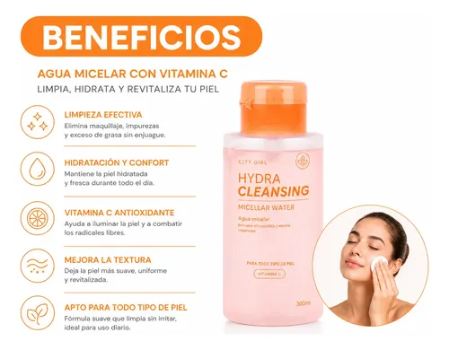 Agua Micelar Vitamina C 300ml Limpieza Facial Con Aroma