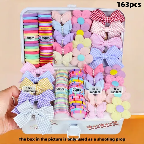 Set Accesorios Cabello Niña Hebillas Moños 163 Pzs
