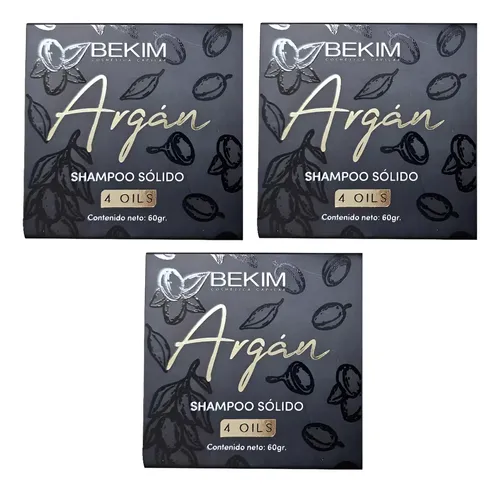 Shampoo Solido Argan 4 Oils Bekim Nutricion Reparador 60g X3