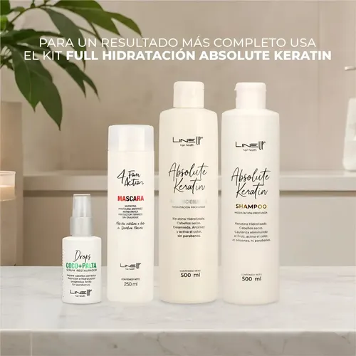 Kit Tratamiento Hidra Hidrolized Pelo Seco & Rulos Shampoo y Acondicionador Absolute Keratin, con Keratina Hidrolizada que penetra reparando y sellando Cutílas Antifrizz, Producto Profesional, Line Up