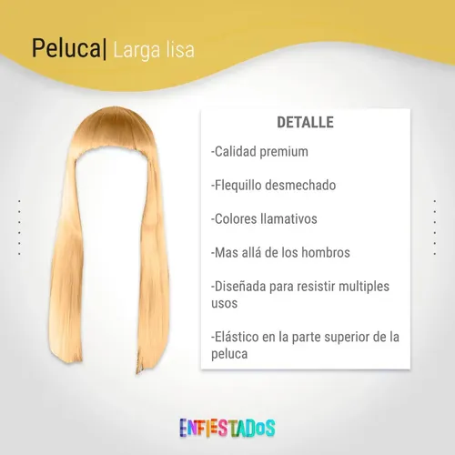 Peluca Lacia Larga Con Flequillo Cotillon Fiesta Disfraz