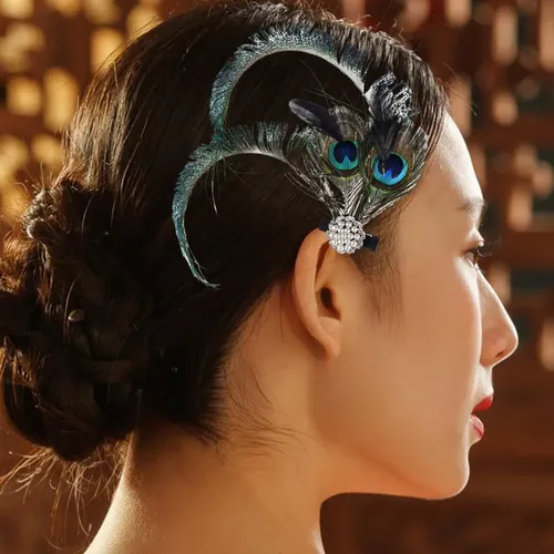 Pinzas Para El Cabello Con Plumas De Pavo Real – Diadema